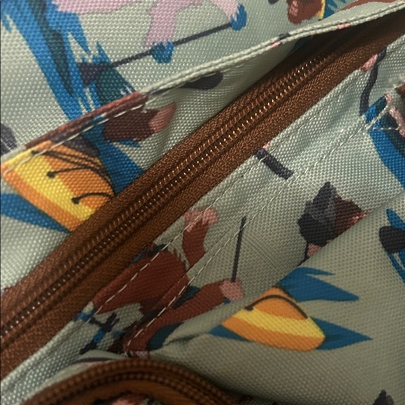 Kavu Mint Green Kayak Pattern Backpack with Brown Trim - Picture 4 of 7